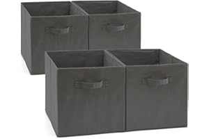 EZOWARE Set of 4 Collapsible Storage Cubes, Foldable Fabric Organizer Basket Bin Boxes Set with Handles for Baby Kids Toy Nursery Room Home Closet Drawers - 33 x 37 x 33cm / Gray