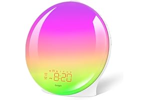 SURIGHT Wake Up Light Sunrise Alarm Clock for Heavy Sleepers & Kids, Fullscreen Alarm with Sunrise/Sunset Simulation, Dual Alarms, Snooze, FM Radio, 19 Color Modes, 7 Natural Sounds