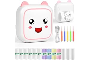 Ambesty Mini drukarka, mobilna drukarka fotograficzna, przenośna mini drukarka fotograficzna, bezprzewodowa drukarka fotograficzna, z 13 rolkami papieru do drukarki i 5 kredek, do smartfonów, drukarka