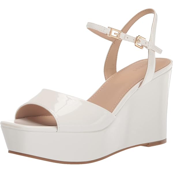 GUESS Vallenn Sandali Donna Con Tacco E Plateau - Nudo, Taglia 36 EU - Stile Anni '70 Con Punta Quadrata