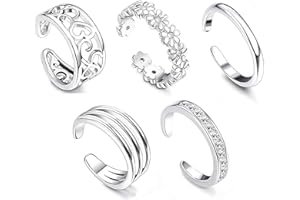 Asheyya 5 PCS Toe Rings for Women, Adjustable Silver Toe Ring Set