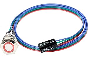 CABLEPELADO Botón de Encendido para PC con LED, Interruptor Power SW de 2 Pines, Diámetro 12 mm, Cable 60 cm, Compatible con Placa Base de Escritorio, Fácil Instalación y Alta Durabilidad