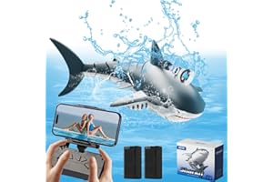 OBEST Squalo Telecomandato con HD Fotocamera, 2,4 GHz RC Giocattolo a Squalo APP Controllo, Barca a Squalo Telecomandato con Luci LED per Piscine e Laghi, Real-Time Shoot, Squali che Spruzzano Acqua