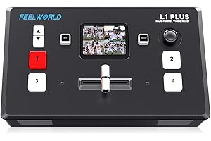 Feelworld L1PLUSMulti Camera Video Mixer Switcher con PTZ Controller Chroma Key 4 ingressi HDMI Formato di uscita USB3.0 Touch Screen da 2 pollici Produzione in tempo reale Streaming live