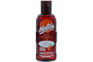 Malibu Sun Olio solare abbronzante veloce, resistente all'acqua con beta-carotene e fragranza tropicale di cocco, 100 ml, marrone