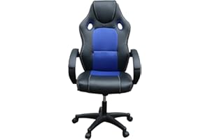 Panana Chaise Fauteuil Siège de Bureau Hauteur Réglable Sportive, Diverses Couleurs au Choix, 61,5 x 72 x (112-122) cm (Noir+Bleu)