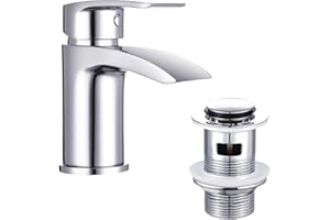 Funime Bathroom Basin Taps Mixer Mono Chrome Brass Single Hole with Pop up Waste