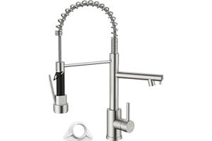 DAYONE 360° Swivel Pull Down Kitchen Sink Tap with Two Spouts, SUS304 Stainless Steel Commercial Kitchen Faucet, Brushed