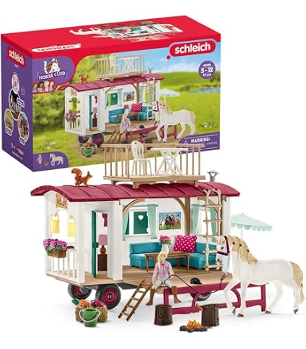 schleich auto mit zelt 42535 Abenteuer und Pferdeanhänger, 42593 Wohnwagen geheime Club-Treffen, für Kinder ab 5-12 Jahren, Horse Club Printing Option:Single-Sided Walls Glamping am Bodensee: Camping 2025-winter-range Our playsets are screen