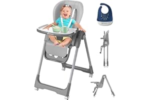 DJEDJEO Tronas De Bebe, Trona Plegable Bebe 3 en 1 Para Niños Pequeños, Trona Evolutiva Bebe Infantil Ajustable en Altura con Ruedas, Reposapiés Ajustable, Almohadón, Bandeja Para la Comida y Babero para Bebe