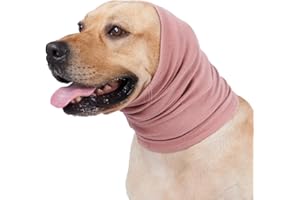 Anlitent Calming Dog Hoodie for Grooming Ear Cover Warm Stretchy, Dogs Hat Knit Snood Headwear for Comfort, Pet Earmuff for Firework Noise Bathing (Medium, Pink)