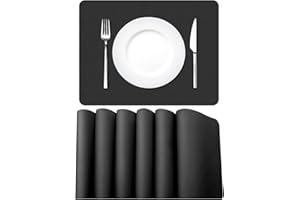 ‎MORROLS MORROLS Tischsets Abwaschbar, Platzset Leder 6er Set Abwischbar Tischsets Lederoptik Kunstleder Wasserdicht PVC Platzset, Platzdeckchen für Küche Speisetisch, 42x30cm, Schwarz