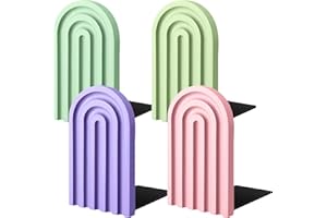 Harloon Buchstützen aus Holz, Boho-Bogen-Design, Regenbogenbogen, Geschenkideen, rutschfeste Buchstütze, dekorativer Buchständer, Buchstopper für Bücher, Filme, CDs, Pastellfarben, 4 Stück