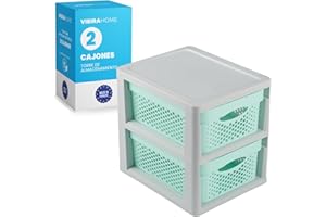 VIEIRA HOME Cajonera Organizador Sobremesa Escritorio Cajoneras plastico apilables torre almacenamiento 2 cajones verde| Escritorio,Oficina, escuela, Dormitorio - Hecho en E.U