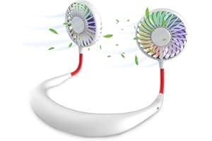 ITSHINY Przenośny wentylator na szyję, bez użycia rąk, mini wentylator USB, ładowalny, przenośny wentylator osobisty, wentylator biurkowy, wentylator z podwójną głowicą wiatrową, 3 prędkości światła LED, do podróży, sportu, na kemping, do biura, pokoju, biały