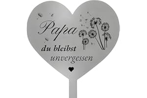 Scinzene Herz Grabschmuck Wetterfest Grabdeko aus Metall mit Spruch Papa du bleibst unvergessen und Löwenzahn Design - Ewige Erinnerung für Friedhöfe und Gedenkstätten