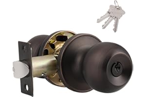 Probrico Oil Rubbed Bronze Door Knob with Lock and Key, Exterior Door Lock Set, External Round Door Lock with Key, Front Entrance Door Lock Set, 1 Pack