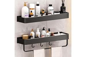 AITODOS TA AiTodos® 2pcs Estanteria Ducha Sin Taladro-30 * 12.5 * 4cm, Estanteria BaÑo Sin Taladro, Estante Ducha Sin Taladro, Accesorios BaÑo Sin Taladro, Apto para Cocina, Baño, Negro
