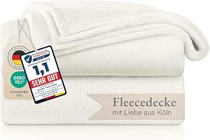 Blumtal Fleecefilt 220 x 240 - Vit pläd OEKO-TEX®-certifierad, soffpläd, cocooningpläd - tjock, mjuk och varm fleecefilt - Hö