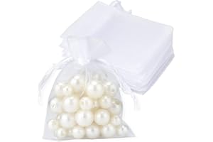 GCQQ 50pcs White Organza Bags, Organza Favour Bags with Drawer String, Small Organza Bags for Wedding Bags Organza, Organza Gift Bags, Organza Jewellery Pouches(7x9cm)