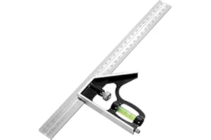 ATEK 12 Inch 300mm Combination Square Stainless Steel Ruler with Bubble Level 45 and 90 Degree Angle Measuring Tool for Woodworking Engineering and Carpentry