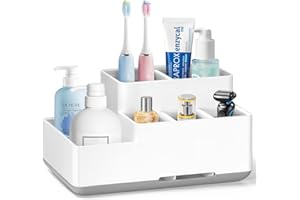 7CDXD Toothbrush Holder, Detachable Non-Slip Electric Toothbrush Holder with 6 Compartments and Drainage Holes Bathroom Organiser for Bathroom, Kitchen, and Family Beige