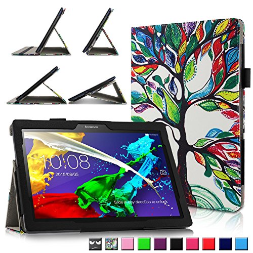 Infiland Lenovo Tab 2 A10-70 / Tab 2 A10-70L / Tab 2 A10-70F / Tab 2 A10-30F / Tab 2 A10-30L / Tab 3 10 Business/ Tab3 10 Plus Hülle Case -Slim Fit Folio PU-lederne dünne Kunstleder Schutzhülle Cover Tasche für Lenovo Tab 2 A10-70 / Tab 2 A10-30 / Tab 3 10 Business/ Tab3 10 Plus 10,1 Zoll Tablet (mit Auto Schlaf / Wach Funktion)(Fröhlicher Baum)