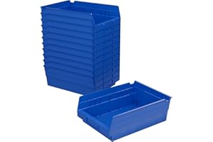 Akro-Mils 30150 Plastic Shelf Bins, Heavy Duty Storage Bins for Garage, Closet, and Drawer Organization, 30.48 cm x 16.51 cm x 10.16 cm, Blue, 12-Pack