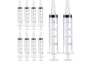 Gufastoe Sterylne strzykawki, 10 sztuk, 20 ml, bez igieł, z nasadką, do karmienia małych zwierząt domowych, precyzyjne zastosowanie przemysłowe