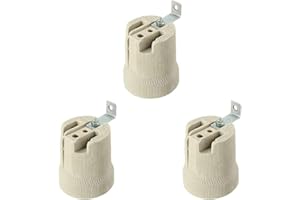 LEDSone Portalámparas de porcelana de cerámica, E26 E27, rosca Edison, soporte de bombilla vintage, enchufe de cerámica para halógeno, incandescente, reemplazo de bombillas LED, paquete de 3