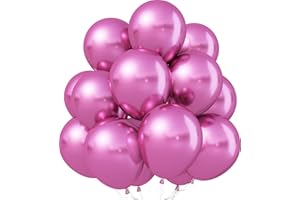 Jobkoo Metallic Hot Pink Balloons, 12Inch Chrome Pink Balloons 30Pcs Dark Pink Metallic Party Balloons Shiny Magenta Pink Chrome Helium Latex Balloon for Birthday Valentine's Day Wedding Decorations