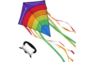 VIKSAUN Huge Colorful Kite, Large Rainbow Diamond Kite, Flyer Rainbow Kites for Kids Easy to Fly, for Family Outdoor Games and Activities, Outdoor flying kite easily in strong or light winds