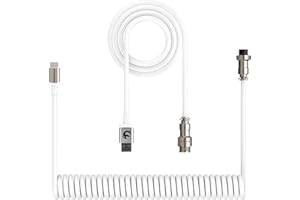 XINMENG G213 Pro Gaming Keyboard Cable, TPU Extendable Custom Coiled USB C Aviator Cable, Type-C to USB-A, with Detachable Metal Aviation Connector, for Mechanical KeyboardPhone Laptop - White