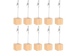 STOUCLA 10pcs Alligator Clips with Wooden Base,Memo Clip Holder,Crocodile Memo Clip for Pictures Card Paper Note Clip,Shop Display Price Tag,Log Color