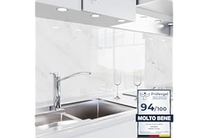 danario Rivestimento Paraschizzi Cucina Adesivo da Parete - Effetto Vetro - Spesso e Rigido - Ignifugo e Resistente all'Acqua - 0,8 mm - Marmo Bianco - Campione