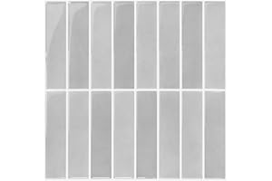 Commomy 10 sztuk płytki samoprzylepne do kuchenne i łazienkowe, 30,5 x 30,5 cm, błyszcząca szary, 3D winylowe peel and stick naklejek na ścianę