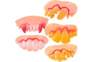 DECHOUS 5Pcs Lustige Verrückte Falsche Zähne Deko Künstliche Zähne Fasching Scherzartikel Prank Artikel Zahn Deko für Spaß an Ostern/Halloween/Maskerade/Party