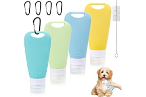 AKONE Futtertube zum Befüllen Hund 4 Stück, Futtertube Hund mit mit Karabine Reagenzglasbürste, Leere Tuben zum Befüllen 90ml, Wiederverwendbar Silikon Reiseflaschen für Hundetraining als Belohnung