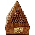 Buycrafty Handmade Wooden Classic Pyramid Incense Cone Dhoop Burner with 4 Cones (Temple)