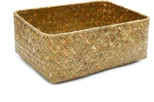 Bodhi2000 - Cestino di paglia naturale, fatto a mano, rettangolare, ideale per regali, decorativo, per mensole e scrivanie, misura piccola, colore: giallo