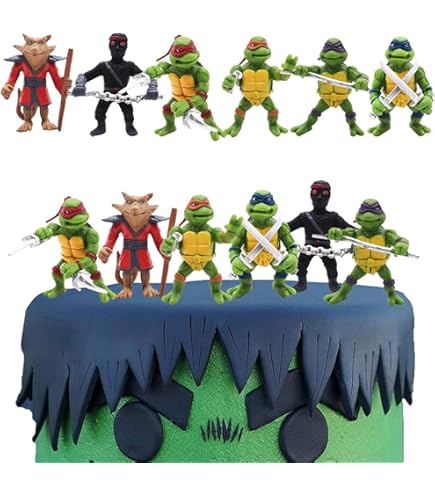 Set 6 Tartarughe Ninja + 50 Adesivi - Figure Action Per Torte, Compleanni, Decorazioni Festive - Foto 14