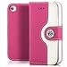 Produktbild Saxonia Flip Case Tasche Apple iPhone 4 4S Hülle Schutzhülle Elegante Handytasche mit Kartenfach Standfunktion Farbe Pink-Weiß