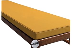 UYEOCO Indoor/Outdoor Bench Cushion - 120cm/150cm/100cm/90cm x 40cm/35cm/30cm - Non-Slip Seat Pad for Bay Windows, Garden Patio, Long Chairs, Swings & Porch Furniture with Zipper(Yellow,140x50cm/51x20in)