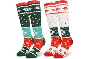 KOOOGEAR 2 Pairs Womens Ski Socks Knee-High Thermal Socks Winter christmas socks Long Tube Thick Warm Athletic Socks for Girls Ladies Skiing Hiking Horse Riding Socks