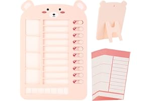 Vspek Memo-Checklisten-Tafel, zum Einschlagen von Tages- und Wochenplanen, mit 14 leeren Papieren, Aufgaben- und Übungstabellen (rosa)