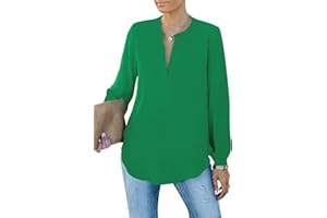 Homlan Elegancka bluzka damska z dekoltem w kształcie litery V, z długim rękawem, do pracy, na co dzień, tunika, Henley, koszulka z długim rękawem, jednokolorowa, luźna bluzka