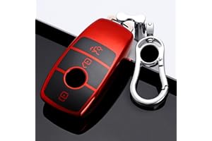 M.JVisun Suave Llave del Coche TPU Silicona Funda Protectora Adecuado para Mercedes-Benz 2019-2021 A-Clase C-Clase G-Clase 2017-2021 E-Clase 2018-2021 S-Clase - Brillante Rojo - Metal Llavero