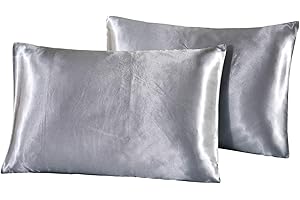 HONGCI Srebrno-szare satynowe poszewki na poduszki 2 opakowania 50 x 75 cm standardowy rozmiar - srebrne szare poszewki na poduszki 2 sztuki, ultramiękka gładka poliestrowa poszewka na poduszkę z mikrofibry do włosów i skóry, zamknięcie kopertowe