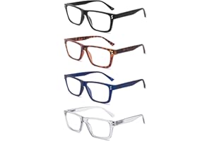 BOSAIL 4 Pack Reading Glasses Blue Light Blocking Large Square Frames with Spring Hinges, Anti Glare UV Eyestrain,Computer Readers for Men Women 1.5