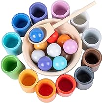 Giocattoli Montessori In Legno 7 Pezzi, 1 Anno+, Palline Arcobaleno E Tazze, Per Selezione Colori E Conteggio, Regalo Educativo